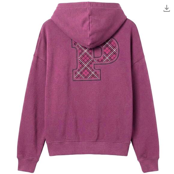 Victoria's Secret Tops - Victoria’s Secret Pink Burgundy Boxy Varsity Hoodie M Academia Preppy Off-Duty